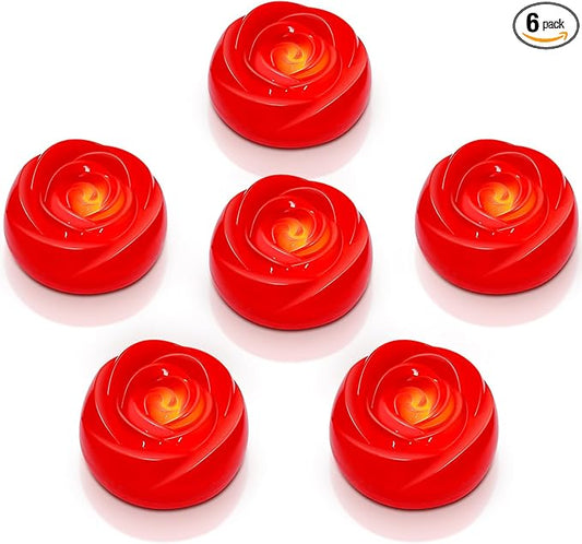 Enido Flameless LED Floating Candles Battery Operated Waterproof Plastic Tealights Pack of 6, Centerpieces at Wedding, Party,Holiday (Red)