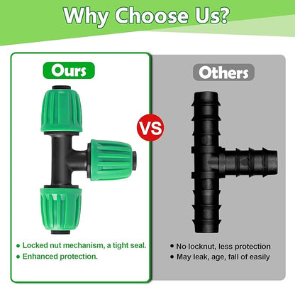 12 Pack 1/2 Inch Drip Irrigation Tee (1/2" ID x 0.65" OD), Drip Line Irrigation Locked Barbed 3 Way T for 1/2'' Irrigation Tubing Anti Leak Irrigation System Tee Fittings