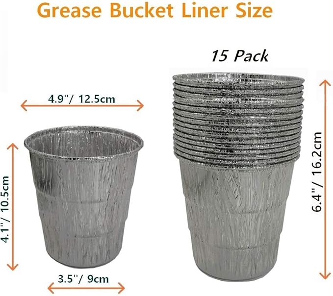 Firsgrill Drip Grease Bucket & 15-Pack Liners for Traeger 20/22/34, Pit Boss, etc Pellets Smoke (Silver 15)