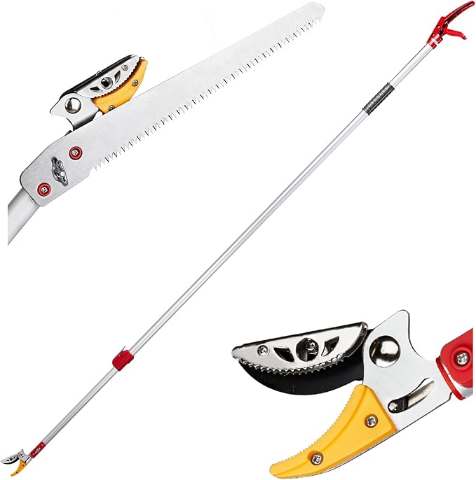 Outvita 4.4-7.2FT Extendable Tree Pruner, Lightweight Tree Trimmers, Cut and Hold Pruning Trimmer Long Reach Pole Saw, Telescoping Fruit Picker, Branches Bypass Lopper, Long Handle Pruner, Silver