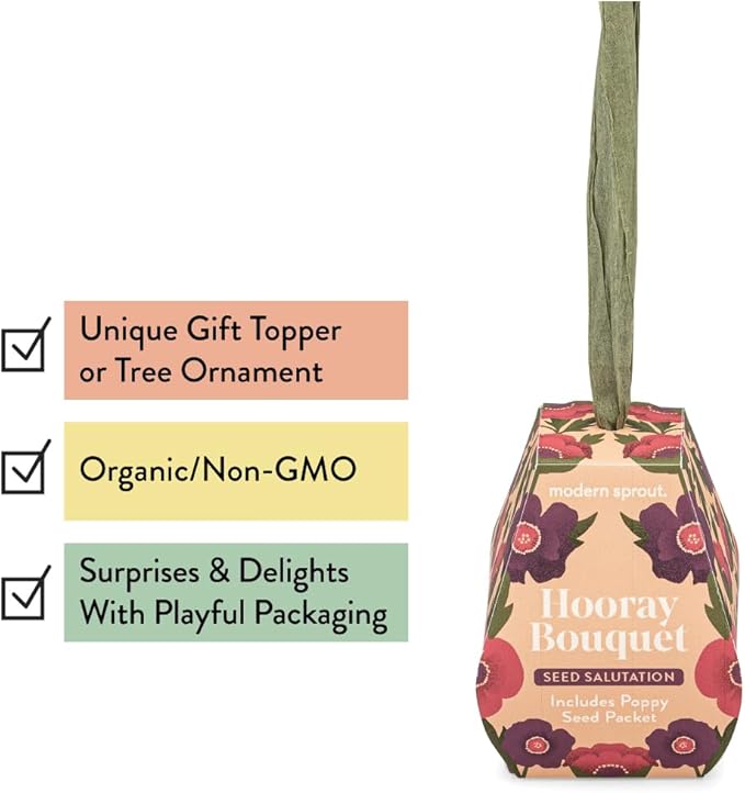 Modern Sprout Seed Salutations - Garden Seed Packet Gift Tag/Ornament - Non-GMO Poppy Seeds for Planting Indoor & Outdoor - Unique Gardening Gifts for Baby Shower, Birthdays - 12 Pack(Hooray Bouquet)