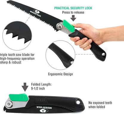 MOSSY OAK 3 in 1 Folding Saw, Pruning Hand Saw with Wood, Metal and PVC Blade, Camping Saw for Backpacking, Hunting and Bushcraft, Pouch Included