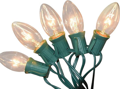 25Ft C9 Clear Christmas Lights Outdoor, Vintage Christmas String Lights with 26 C9 Warm White Bulbs, Hanging Incandescent Christmas Decorations Lights for Patio Roofline Christmas Tree Garden Pathway