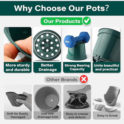 BTPLASTIK 15 Pack 6 Inch Plant Pots with Drainage Holes, Sturdy Plastic Nursery Pots for Plants, Thickened Flower Pots for Indoor Outdoor Planting Transplanting, Succulents, Seedlings, Green