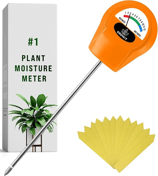 GROWIT Soil Water Monitor for Plants - Soil Moisture Meter | Hydrometer for Plants | Plant Moisture Meter Houseplants | Water Tester for Plants | Farming Indoor and Outdoor Plants- Orange