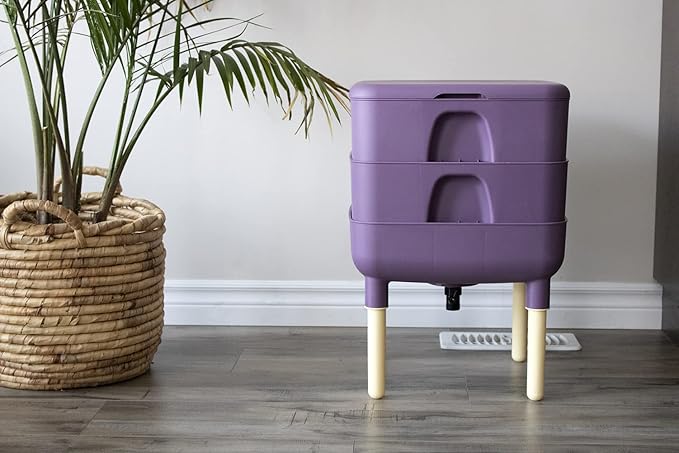 FCMP Outdoor - The Essential Living Composter, 2-Tray Worm Vermicomposter Bin (HF-LC4000v2-PUR) Plum
