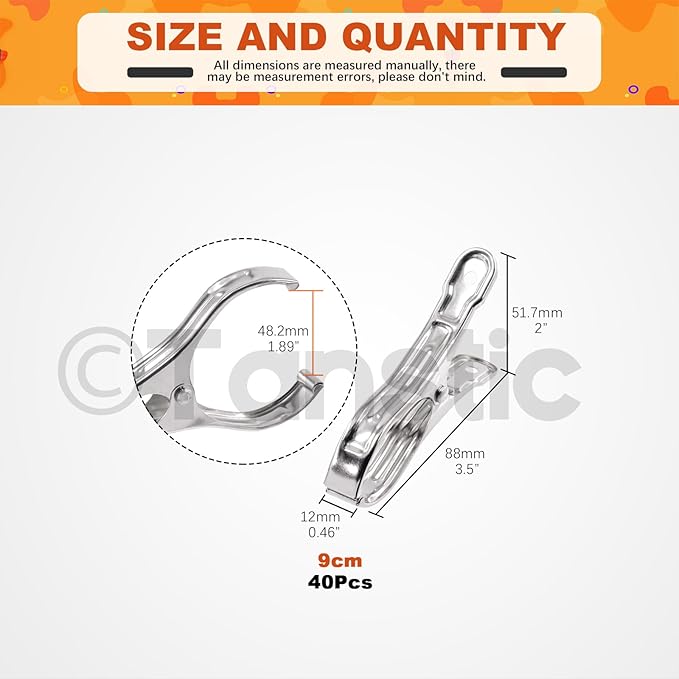 Tanstic 40Pcs 3.5 Inch Stainless Steel Greenhouse Clamps Garden Clips Greenhouse Clips Heavy Duty Garden Clips with Strong Grip and Large Open Mouth for Netting Holding