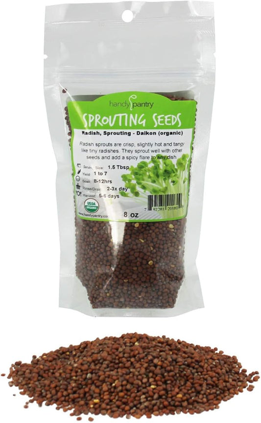 Handy Pantry Organic Radish Sprouting Seed - 8oz. Non-GMO Daikon Radish Seeds - Seeds for Planting, Sprouting, & Microgreens