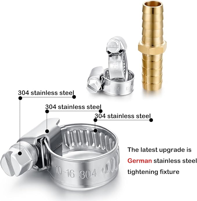 Solid Brass Garden Hose Repair Connector with Clamps Hose Repair Kit, 1/2"Barb Garden Hose Fittings (1/2"Barb-3 Set)