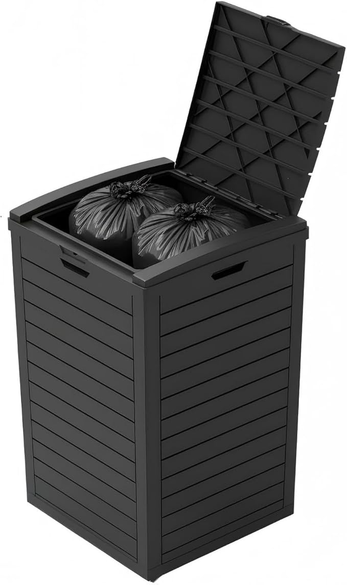 31 Gallon Resin Trash Can Cabinet with Lid & Drip Tray - Waterproof Outdoor Garbage Bin for Patio, Kitchen, Yard, and Entertaining Areas - Easy Assembly, No Tools Required