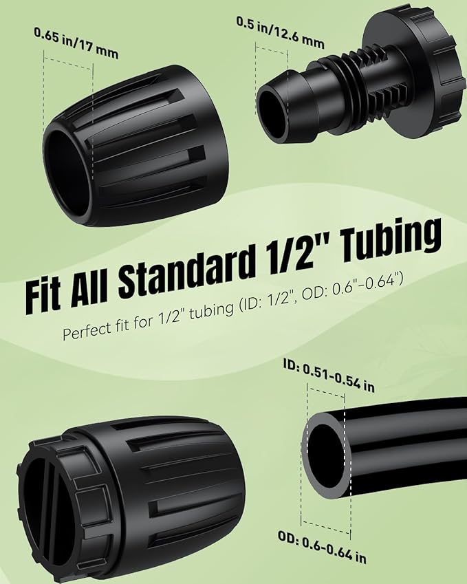 Pawfly 10 Pcs 1/2" Irrigation End Cap for 1/2" Irrigation Tubing (1/2" ID x 0.64" OD), 1/2" Drip Irrigation Fittings with Lock Nuts, Barbed Drip Tubing Connectors for Garden Irrigation System