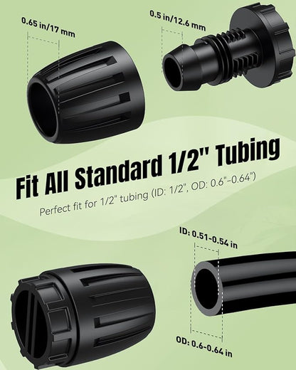 Pawfly 10 Pcs 1/2" Irrigation End Cap for 1/2" Irrigation Tubing (1/2" ID x 0.64" OD), 1/2" Drip Irrigation Fittings with Lock Nuts, Barbed Drip Tubing Connectors for Garden Irrigation System