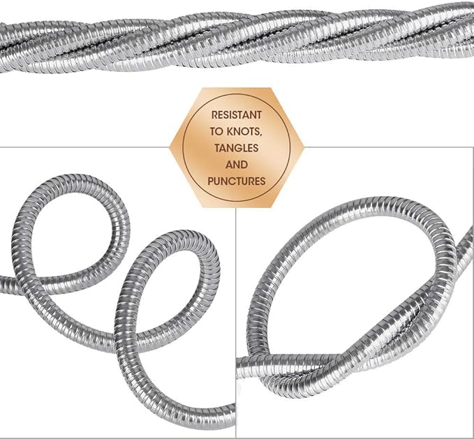 BEAULIFE 304 Stainless Steel Metal Garden Hose Extension 100 Ft with Brass Water Hose Nozzle Flexible & Lightweight Kink Free Hose Connector for Hose Reel Faucet Outdoor