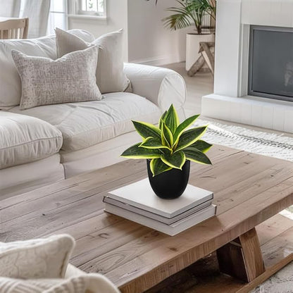 Hollyone Artificial Snake Plants 9" Faux Agave Succulent Plant Potted in Black Pot Fake Sansevieria Aloe Tropical Plant for Desk Modern Office Home Bathroom Indoor Outdoor Decor