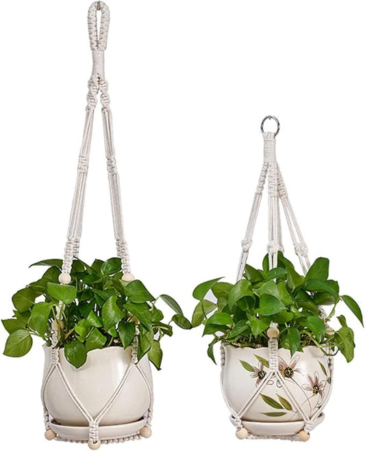 2 Pack Plant Hanger - 29.5" & 23.5" Hanging Planters, Handmade Cotton Rope Plant Holder Fits 3.9"-11.8" Flower Pots Indoor & Outdoor Boho Home Decor (POTS NOT Included)