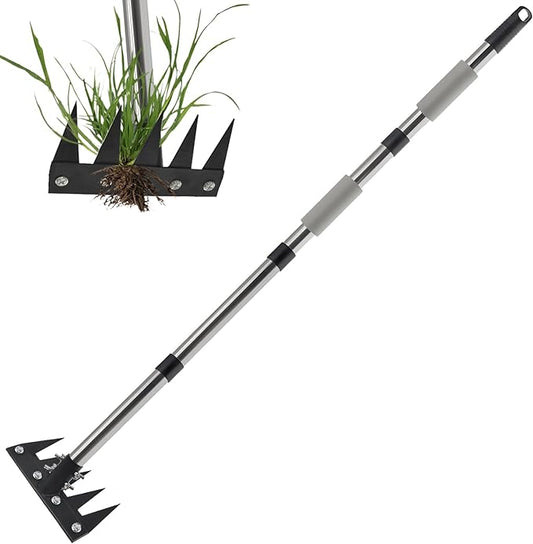 Weeding Rake Tool, Garden Weed Puller with Detachable Long Handle, 62 Inch Heavy Duty Hand Weed Remover Tool for Lawn, Yard, Atio and Backyard (5 Tines)
