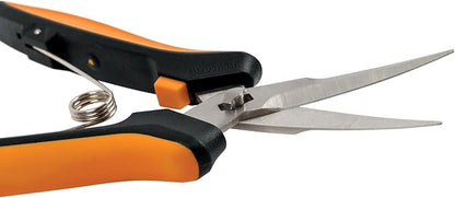 Fiskars Curved Micro-Tip Pruning Snips - 6" Garden Shears with Sheath and SoftGrip Handle - Yard and Garden Tools - Orange/Black