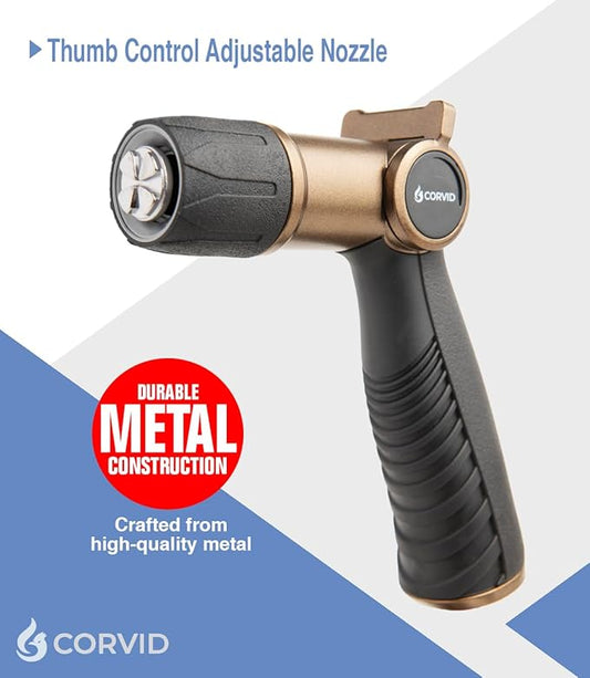 Thumb Control Adjustable Nozzle - Heavy-Duty Metal, 1-Pattern Spray with Ergonomic Grip for Easy Water Flow Control, Ideal for Tough Cleaning and Watering Tasks like Car Washing,Garden