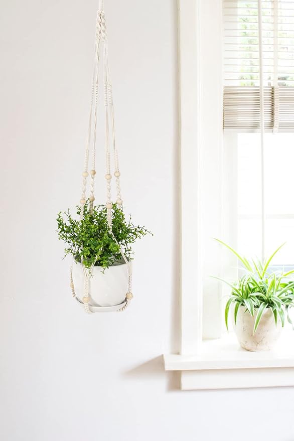 43 Inch Macrame Plant Hanger Indoor, Large Size No Tasselss Crochet Cotton Rope Hanging Planter Basket, Decorative Flower Pot Holder for Boho Home Decor (with 2 Hooks)