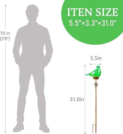 Decorative Solar Lights, Outdoor Solar Bird Stake Lights, Hand Blown Glass Decorative Garden Pathway Lights Outdoor Waterproof Glass Stakes (Green)