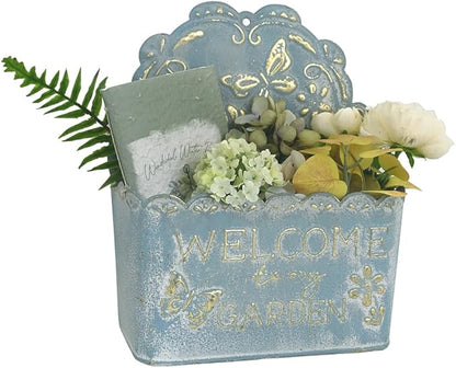 Decorative Hanging Wall Basket Shabby Chic Wall Planter for Indoor Planters Decor Blue Wall Planter Holder Metal Hanging Planter Wall Mounted Planter for Farmhouse Garden Wall Decor