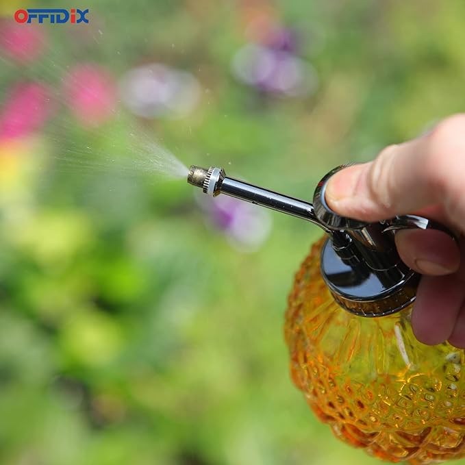 OFFIDIX Vintage Glass Spray Bottle, 300ML Plant Mister with Plastic Top Pump, Garden Sprayer, Cleaning (Brown)