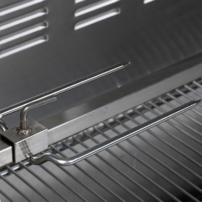 Ash & Ember 25 Watt Stainless Steel BBQ Rotisserie Grill, Rated 125 LB for Medium Game, Hood with Viewing Window, Portable Electric Outdoor Roaster with Dual Prongs, Single Leg Bracket, and Spine Fork