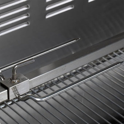 Ash & Ember 25 Watt Stainless Steel BBQ Rotisserie Grill, Rated 125 LB for Medium Game, Hood with Viewing Window, Portable Electric Outdoor Roaster with Dual Prongs, Single Leg Bracket, and Spine Fork