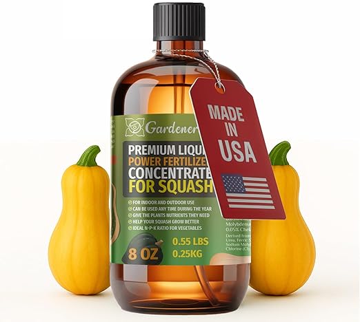 Liquid Power Squash Fertilizer - Professional Liquid Plant Food for Squash - Fast-Acting Concentrate for Growth, Strong Roots & High-Yield Harvest - 8 oz - Indoor & Outdoor Use