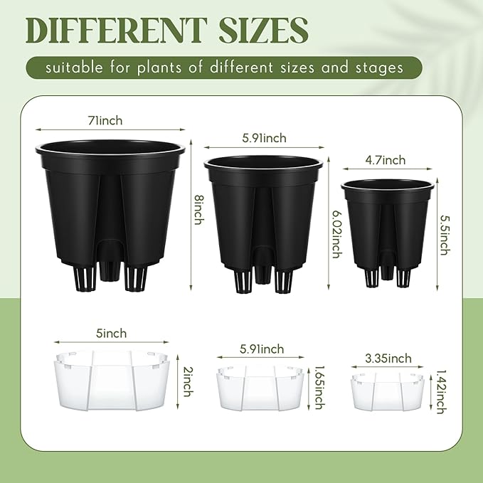 9 Pcs Self Watering Pots for Indoor Plants with Deep Reservoir and High Drainage Holes for Outdoor Plants and Flowers, Bare Root Planter (4.72'',5.91'',7.09'',Black)