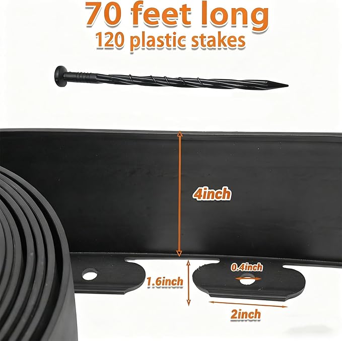 4In× 70Ft Landscape Edging with 120 Stakes, No Dig Garden Edging for Lawn Edging,Landscape Border Passway Border and Flower Bed Border