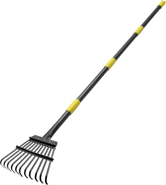 INFLATION Garden Rake for Leaves Sturdy Metal Small Yard Leaf Rakes for Lawns 60” Length 8.5 Inch Width 11 Tines for Women Men Kids Lightweight with Non-Slip Comfortable Smooth Long Handle