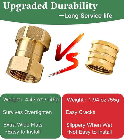 3/4 GHT Garden Hose Nozzle Swivel Connector,Female to Female Adapter Fitting Anti Twisting for Splitter,Sprinklers,Pet Washers,Water Barrels,RV,Hose Reel (Brass)