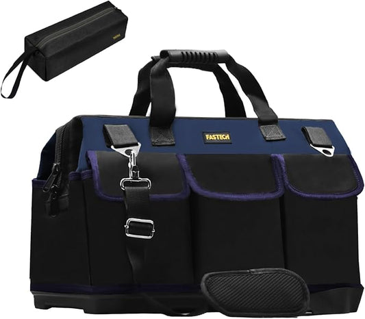 FASTECH 22in Heavy Duty Bottom Tools Bag With Wide Mouth For Tool Storage, Carrier and Organizer, Tote Bag for Men/Women, Wide Mouth Tool Bags With Inside Pockets (22 Inch)