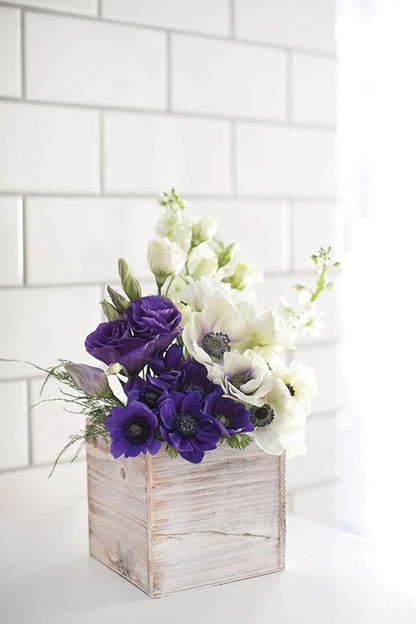 Wooden Planter Box l Rustic Barn Whitewash with Plastic Liner l Garden Decor l Restaurant and Wedding Decorations (6x6 Set of 2, Whitewash)