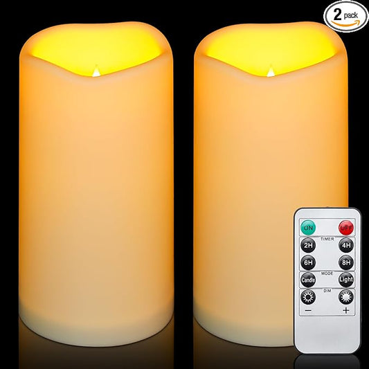 Enido Flameless Candles LED Candles Outdoor Waterproof Candles(D: 3" x H: 6") Battery Operated Plastic Pack of 2 Pillar
