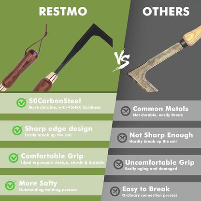 RESTMO Heavy Duty Crack Weeder Tool, Crevice Weeding Tool for Garden Lawns, Courtyards, and Patio Paving with Moss, L-Shaped Manual Weeder, Wooden Handle Gardening Tool