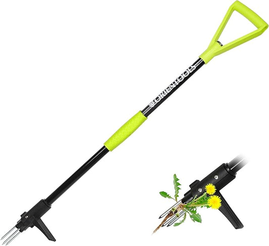 ORIENTOOLS Weed Puller Stand Up Weeder Hand Tool with 3 Claws for Dandelion, Steel Twist Hand Weed Root Pulling Tool Grabber and Picker, 38" Long Handle Lawn Easy Root Remover Garden Tool with D-Grip