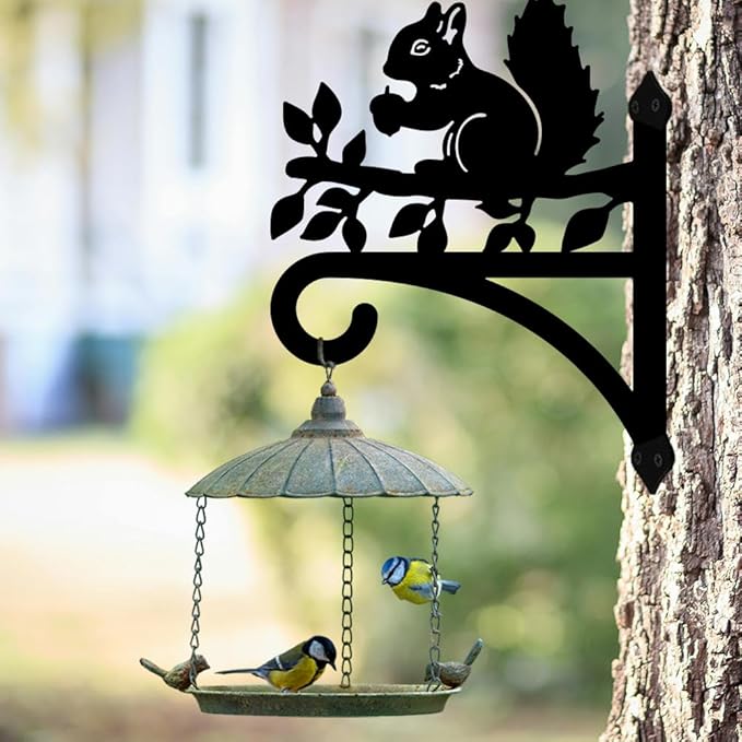 peacoblue Iron Plant Hangers Hooks for Outdoor Indoor Hanging Plants Flower Fern Pots Lantern Bird Feeder Wind Chimes, 12"x16" Weather Resistant Metal Wall Holder for Porch Garden Farmhouse(Squirrel)