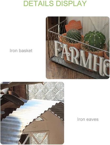 Vintage Rustic Metal Wall Plant Stand Decor Distressed Farmhouse Shaped Wall-Mounted Hanging Planter Holder for Indoor Outdoor Garden Patio Yard