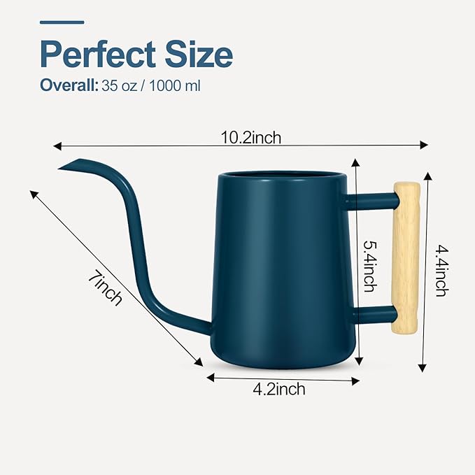 Watering Can Indoor Plants, 35 oz/1000 ml Metal Stainless Steel Watering Can Pot with Long Spout for Indoor House Plants Bonsai Outdoor Garden Flower Decorative (Dark Blue)