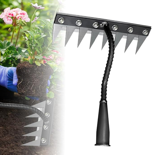 2025 Upgrade Iron Weeding Rake 2.0, 5/6/7/8 Teeth Carbon Steel Garden Weeder Rakes, Iron Rake for Yard Lawn and Garden, Heavy-Duty Garden Hand Weeder Puller Tool for Gardening and Weedings (8 Teeth)