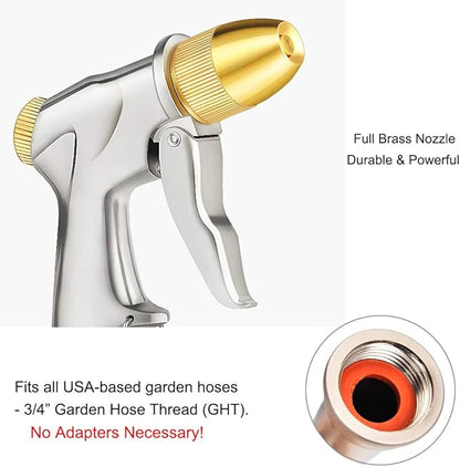 FANHAO Upgraded Garden Hose Nozzle Sprayer, 100% Heavy Duty Metal Handheld Water Nozzle High Pressure in 4 Spraying Modes for Watering Plants and Lawn, Car Washing, Patio and Pet