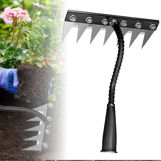 2025 Upgrade Iron Weeding Rake 2.0, 5/6/7/8 Teeth Carbon Steel Garden Weeder Rakes, Iron Rake for Yard Lawn and Garden, Heavy-Duty Garden Hand Weeder Puller Tool for Gardening and Weedings (7 Teeth)