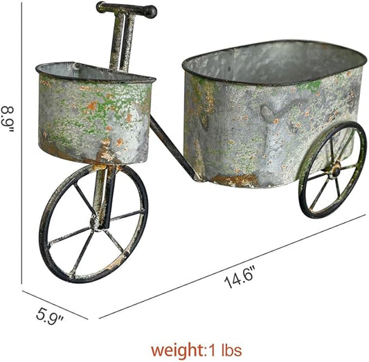 Farmhouse Small Flower Cart Bicycle Planters for Outdoor Plants Bicycle Plant Stand Wagon Planter Rustic Plant Cart for Patio Garden Balcony Gray Green
