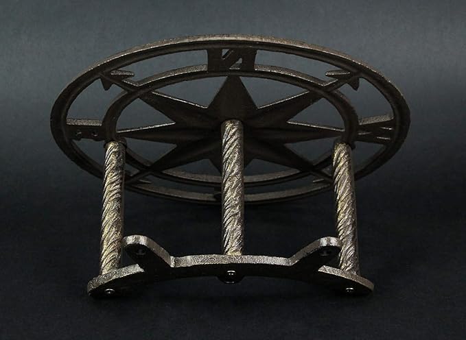 Bronze Finish Cast Iron Nautical Compass Rose Decorative Wall Mounted Garden Hose Hanger - Easy to Install - Coastal Outdoor Hose Holder Decor - 12 Inches in Diameter