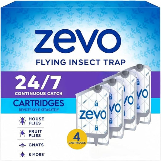 Zevo Indoor Flying Insect Trap Replacement Refills, 4-Pack – Mess-Free, Non-Toxic Bug Catcher Cartridges