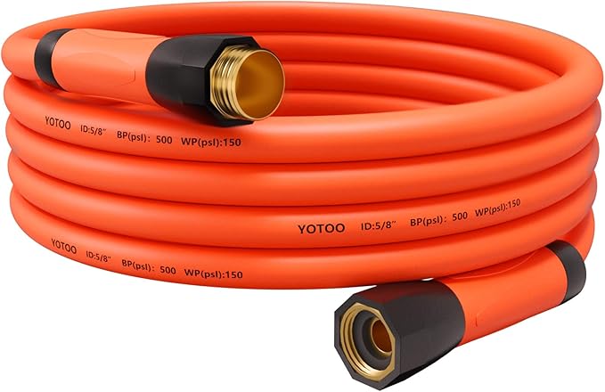 YOTOO Heavy Duty Hybrid Garden Lead in Water Hose 5/8-Inch by 10-Feet 150 PSI, Kink Resistant, All-Weather Flexible with Swivel Grip Handle and 3/4" GHT Solid Brass Fittings, Orange