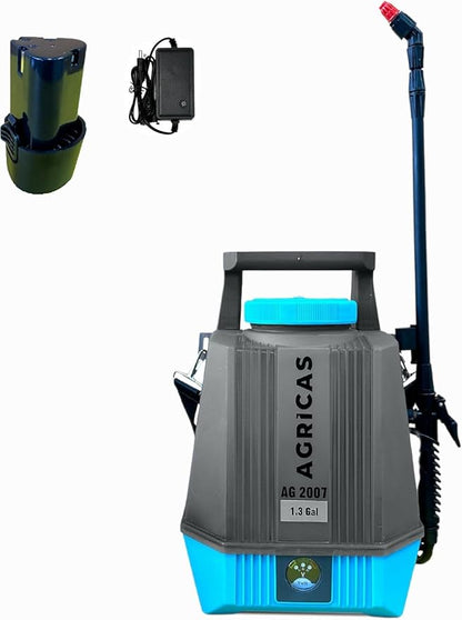 Battery Powered Sprayer 1.3 Gallon, Electric Lawn and Garden Sprayer for Weed/Pest Control, Lithium-Ion Battery, Adjustable Nozzle, Shoulder Strap, High-Pressure Hose