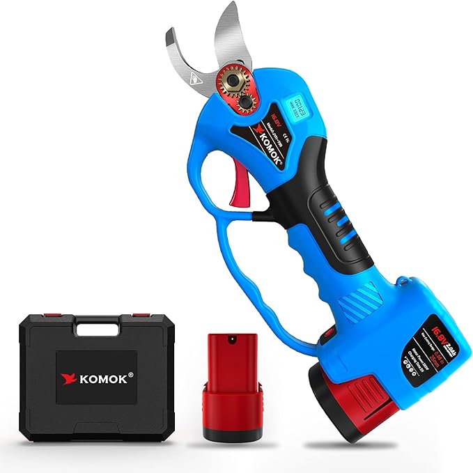 KOMOK Cordless Electric Pruning Shears, Professional Battery Powered Pruning Shears Fruit Tree Branches Cutter, 25mm/1" Cutting Diameter, 6-8 Working Hours with Handguard & LED Display